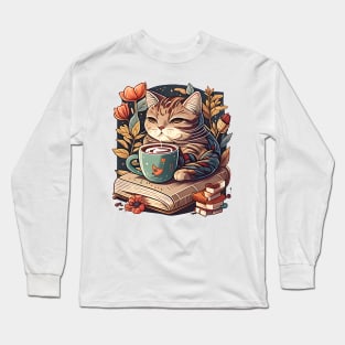 Love Pet My Cat - I Just Want To Drink Coffee And Reading Book Long Sleeve T-Shirt